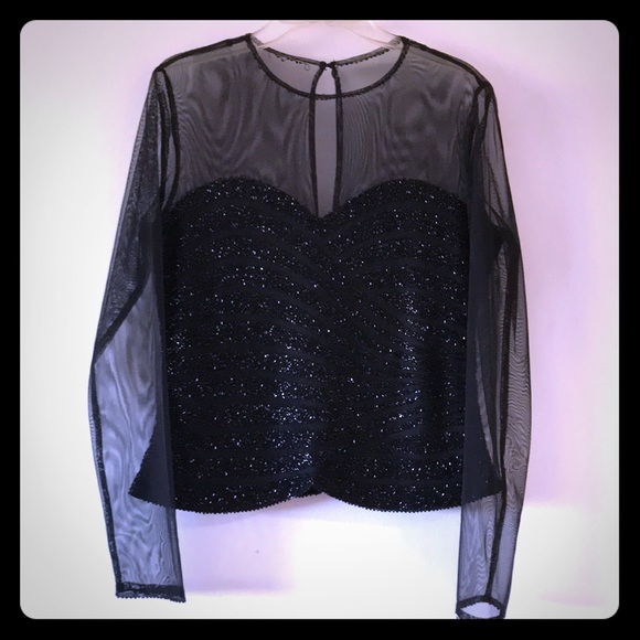 Sexy Black Heavy Sequin Sheer Top - Picture 1 of 5